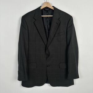 Jos A Bank Signature Silk Wool Blazer 44L Olive Windowpane Sport Coat Jacket